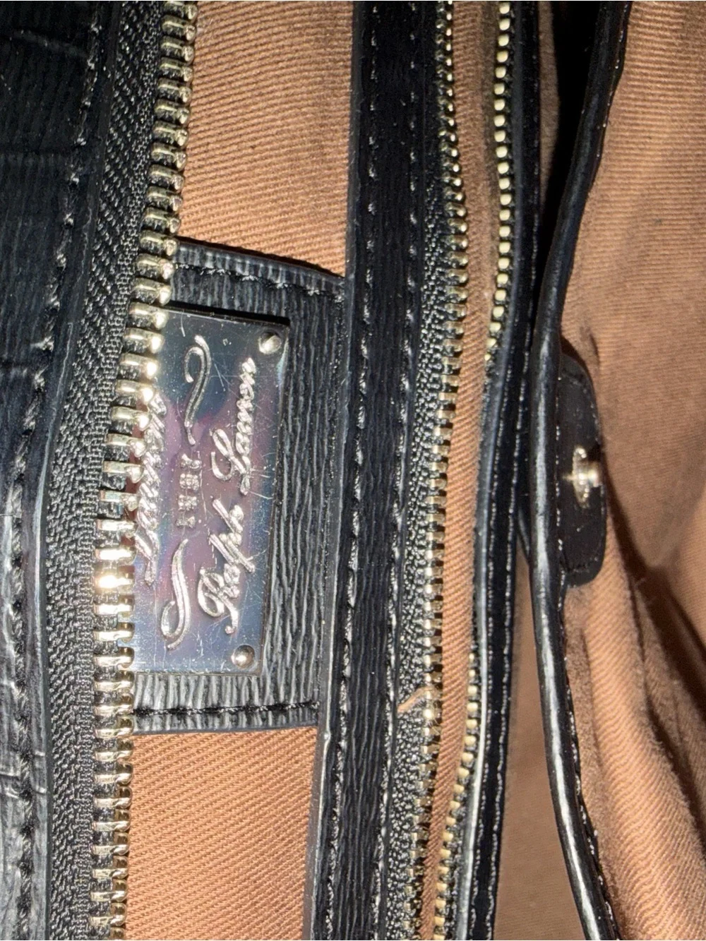 Ralph Lauren Newbury Tote black pebbled leather.